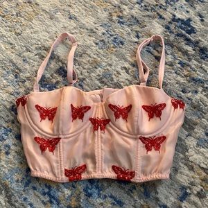 Fleur du Mal pink with red butterfly bustier (xs)